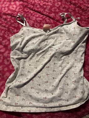 Women’s Floral Cami Tank Top — Light Cream with Pink Accent faded glory stretch